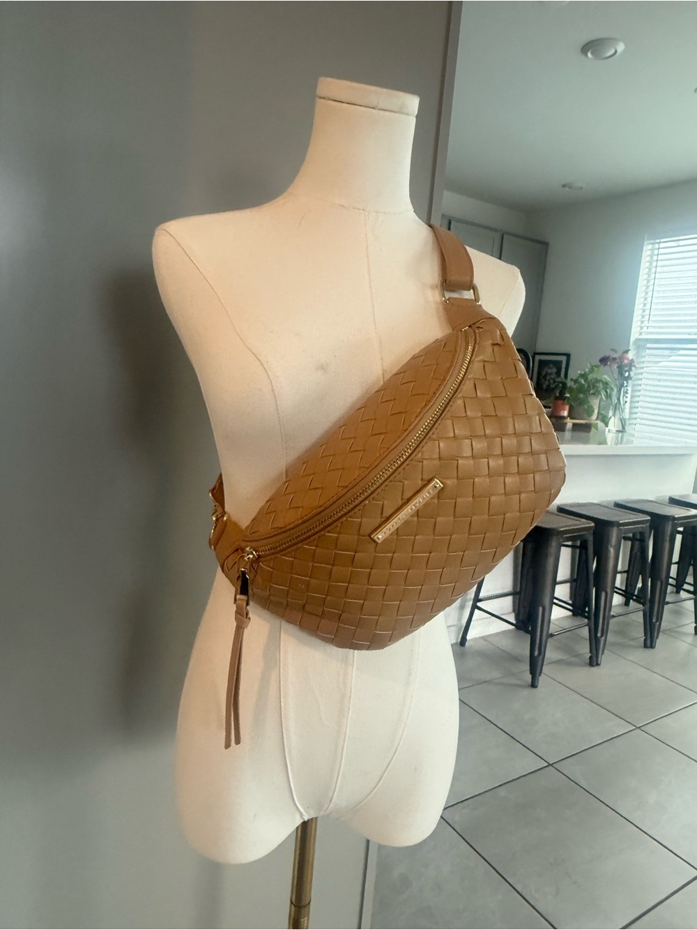 Poppy & Peonies Woven Belt Bag + Matching Wallet Set | Camel Tan